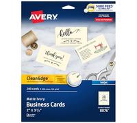 Avery Tarjetas de visita imprimibles, impresoras de inyección de tinta, 200 tarjetas, 2 x 3.5, borde limpio, peso pesado, marfil (8876)