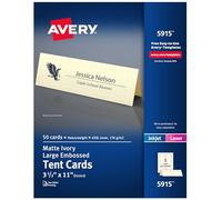 AVERY Tarjetas grandes de color marfil en relieve para tienda de campaña, impresoras láser/inyección de tinta, 3-1/2 x 11, paquete de 50 (5915)