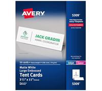 Avery Tarjetas grandes imprimibles para tienda de campaña, impresoras láser y de inyección de tinta, 50 tarjetas, 3.5 x 11 (5309), color blanco