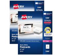Avery Tarjetas postales imprimibles con tecnología Sure Feed, 4 x 6 pulgadas, color blanco, 2 paquetes, 100 tarjetas por paquete, 200 postales en blanco para impresoras láser en total (15389)