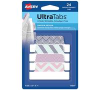 Avery Ultra Tabs, 2.5 x 1 pulgada, 2 lados de escritura, 24 pestañas de margen reposicionables, color Geométrico. 24 Tab Pack