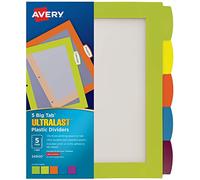 Avery Ultralast - Separadores de plástico con pestañas grandes para carpetas de 3 anillos, juego de 5 pestañas, multicolor con etiquetas blancas, 1 juego (24900)