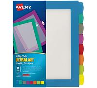 Avery Ultralast - Separadores de plástico con pestañas grandes para carpetas de 3 anillos, juego de 8 pestañas, multicolor con etiquetas blancas, 1 juego (24901)
