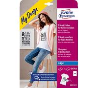 AVERY Zweckform 10 + 1 láminas textiles, diseño de camiseta, impresión de camisetas (lámina de planchado, textiles claros, DIN A4, lámina de camiseta imprimible para planchar, lámina de transferencia