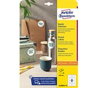AVERY Zweckform 10 etiquetas redondas (80 puntos adhesivos, diámetro de 69 mm en A4, pegatinas redondas para imprimir, se pueden retirar sin dejar residuos, 10 hojas, color blanco