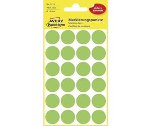 AVERY Zweckform 3174 marcadores adhesivos (18 mm de diámetro, 96 puntos adhesivos en 4 hojas, pegatinas redondas para calendarios, planificadores y manualidades, papel, mate), color verde fluorescente