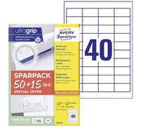 AVERY Zweckform 4780-65 Etiquetas universales (2000 más 600 etiquetas adhesivas extra, 48,5 x 25,4 mm en A4, papel mate, imprimibles individualmente, pegatinas autoadhesivas con ultraagarre), 65