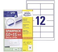 AVERY Zweckform 4781-65 Pegatinas de dirección (600 más 180 etiquetas extra adhesivas, 97 x 42,3 mm en A4, papel mate, etiquetas de remitente imprimibles, etiquetas de dirección autoadhesivas con