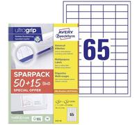AVERY Zweckform 6121-65 Etiquetas universales (3.250 plus 975 etiquetas adhesivas extra, 38 x 21,2 mm en A4, papel mate, imprimibles individualmente, pegatinas autoadhesivas con ultraagarre), 65