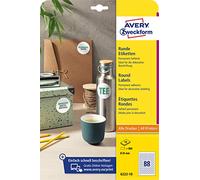 Avery Zweckform 6222-10 Etiquetas redondas (880 puntos adhesivos, diámetro 20 mm en A4, pegatinas redondas para impresión, etiquetas autoadhesivas para productos, etiquetas adhesivas permanentes), 10