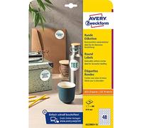 AVERY Zweckform 6223REV-10 Etiquetas redondas (480 puntos adhesivos, diámetro de 30 mm en A4, pegatinas redondas para imprimir, despegables/despegables, etiquetas autoadhesivas para mermelada), 10