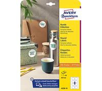 AVERY Zweckform 6228-10 Etiquetas redondas (80 puntos adhesivos, diámetro 69 mm en A4, pegatinas redondas para impresión, etiquetas autoadhesivas para productos, etiquetas adhesivas permanentes), 10