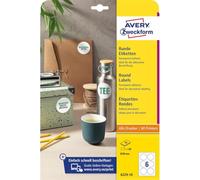 AVERY Zweckform 6229-10 etiquetas redondas (60 pastillas adhesivas, Ø 80 mm sobre A4, pegatinas redondas para imprimir, etiquetas de productos adhesivas, etiquetas permanentes para mermeladas), 10