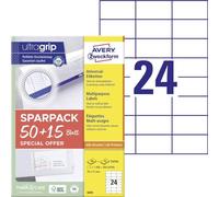 AVERY Zweckform 6605 Pegatinas para direcciones (1200 más 360 etiquetas adhesivas extra, 70 x 37 mm en A4, papel mate, etiquetas imprimibles, etiquetas de dirección autoadhesivas con ultraagarre), 65