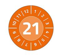 AVERY Zweckform 6943-2021 - Plaquetas de prueba anuales resistentes 2021 (autoadhesivas, tamaño pequeño, diámetro de 20 mm, 120 pegatinas en 8 hojas), color naranja