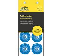 Avery Zweckform 6944 plaketten de comprobación (80 etiquetas con año 2019, diámetro 30 mm) 10 arco, Azul
