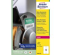 AVERY Zweckform B3483-50 - Etiquetas adhesivas resistentes (200 unidades, 105 x 148 mm, A4, autoadhesivas, para superficies difíciles, 50 hojas), color blanco