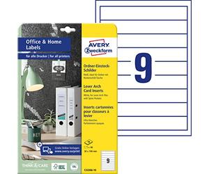 AVERY Zweckform C32266-10 Insertos de lomo para carpeta (90 etiquetas de lomo, 30 x 190 mm en A4, etiquetas de lomo imprimibles para inserción, microperforación, ideal para oficina en casa) 10 hojas