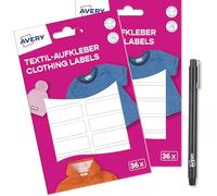 AVERY Zweckform ETVET36XPEN Juego de pegatinas impermeables para ropa, 72 unidades (13 x 45 mm, lámina de vinilo, etiquetas textiles autoadhesivas, etiquetas textiles para escribir en lavadora