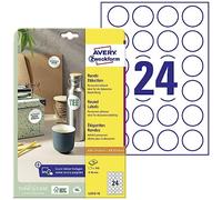 Avery Zweckform L3415-10 - Etiquetas redondas (240 pegatinas en 10 hojas, autoadhesivas, diámetro de 40 mm, A4, para etiquetar documentos, productos), color blanco