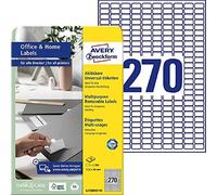 AVERY Zweckform L4730REV-10 - Etiquetas universales (2700 etiquetas adhesivas, 17,8 x 10 mm en A4, despegables/despegables, imprimibles individualmente, autoadhesivas), 10 hojas, color blanco