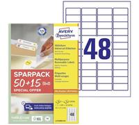 AVERY Zweckform L4736REV-65 - Etiquetas universales (2400 más 720 etiquetas adhesivas extra, 45,7 x 21,2 mm en A4, despegables/despegables, imprimibles, autoadhesivas), 65 hojas, color blanco