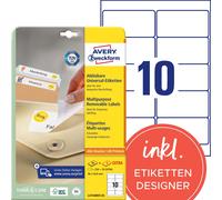 Avery Zweckform L4744REV-25 Universal Labels 25 Sheets / 250 Labels / 96 x 50.8