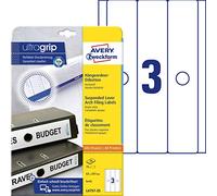 Avery Zweckform L4757-25 - Etiqueta rectangular para carpeta archivadora (63 x 297 mm, 75 unidades), color blanco