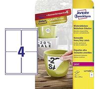 Avery Zweckform L4774REV-20 de 8 exterior de pantalla etiquetas (A4, 32 etiquetas, resistente a la intemperie, despegable, 99,1 x 139 mm) 8 hojas, color blanco