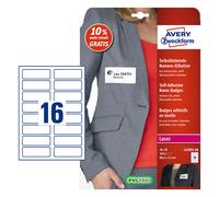 Avery Zweckform l4783 - 20 - Etiquetas de nombre (A4, 320 Tarjetas de identificación, despegable, 88,9 x 31 mm) 20 hojas, color blanco