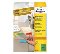 Avery Zweckform L4792-20 Etiquetas removibles A4 38,1 x 21,2 mm verdes (1300 etiquetas)