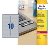 Avery Etiquetas de identificación L6012-20 Plata poliéster láser 96 x 50,8 mm 200 piezas (20 hojas)
