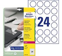 AVERY Zweckform L6112-20 - Etiquetas de seguridad (480 pegatinas, diámetro de 40 mm en A4, autoadhesivas, película de seguridad a prueba de falsificaciones/manipulaciones, lámina adhesiva impresa), 20 hojas, color blanco