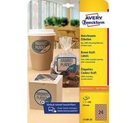AVERY Zweckform L7105-25 - Etiquetas de papel de estraza (600 pegatinas para imprimir, diámetro de 40 mm en A4, autoadhesivas, redondas, reciclaje de productos sostenibles), 25 hojas, color marrón