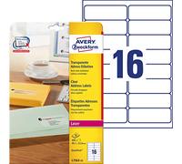 Avery Zweckform L7562-25 - Etiquetas para dirección postal, 99.1 x 33.9 mm, 25 hojas, 400 etiquetas, transparentes