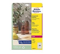 AVERY Zweckform L7787-25 Etiquetas redondas transparentes (300 puntos adhesivos, 60 mm de diámetro en A4, pegatinas redondas para imprimir, autoadhesivas, resistentes a la intemperie, etiquetas