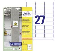 Avery Zweckform l7874 - 20 etiquetas de papel (A4, 540 unidades, muy resistente, 63,5 x 29,6 mm, 20 hojas), color blanco
