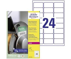 Avery Zweckform L7912-40 - Etiquetas adhesivas (A4, 960 adhesivas, ultra resistentes, 63,5 x 33,9 mm, 40 hojas), color blanco
