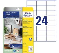 AVERY Zweckform LR3475-10 - Etiquetas recicladas (240 etiquetas de dirección, 70 x 36 mm, A4, 10 hojas, color blanco, mate, permanente, 100% papel reciclado, imprimibles, autoadhesivas)