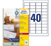 AVERY Zweckform LR7654-100 Etiquetas recicladas (4000 etiquetas de dirección, 45,7 x 25,4 mm en A4, papel 100% reciclado reciclado, imprimibles, autoadhesivas, para todos los sobres de cartas), 100