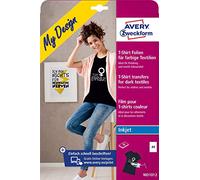 AVERY Zweckform MD1012-10 láminas textiles, diseño de camiseta (lámina de planchar, textiles de colores, DIN A4, lámina imprimible para planchar, lámina de transferencia para impresoras de inyección