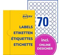 AVERY Zweckform P3414-100 Etiquetas redondas (7.000 puntos adhesivos, diámetro de 25 mm en A4, pegatinas redondas para imprimir, etiquetas de productos autoadhesivas, etiquetas de mermelada