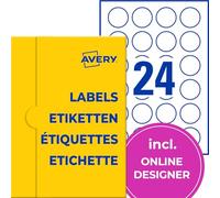 AVERY Zweckform P3415-50 Etiquetas redondas (1200 puntos adhesivos, diámetro de 40 mm en A4, pegatinas redondas para imprimir, etiquetas autoadhesivas de productos autoadhesivos, etiquetas de