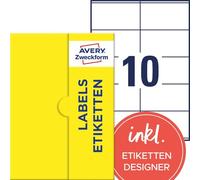 AVERY Zweckform P4725REV-25 - Etiquetas universales (250 etiquetas adhesivas, 105 x 57 mm en A4, despegables/despegables, imprimibles individualmente, autoadhesivas), 25 hojas, color blanco