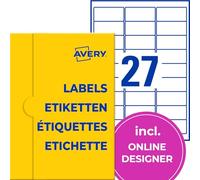 AVERY Zweckform P4737REV-200 - Etiquetas universales (5.400 etiquetas adhesivas, 63,5 x 29,6 mm en A4, despegables/despegables, imprimibles individualmente, autoadhesivas), 200 hojas, color blanco