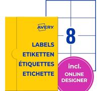 AVERY Zweckform P4861-20 Etiquetas para nombres (160 pegatinas para nombre, 105 x 74 mm en A4, autoadhesivas, imprimibles de seda de acetato para impresora láser, se pueden quitar sin dejar residuos),
