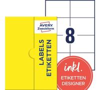 AVERY Zweckform P4910-10 - Etiquetas adhesivas (80 etiquetas adhesivas, 105 x 74 mm en A4, extremadamente fuertes, impermeables, resistentes, imprimibles, para exteriores), 10 hojas, color blanco