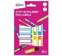 AVERY Zweckform RESMI30S Pegatinas para nombre, bolígrafos infantiles, 30 unidades (50 x 10 mm, papel, pegatinas autoadhesivas para bolígrafo, etiquetas para rotuladores, mini etiquetas para nombre