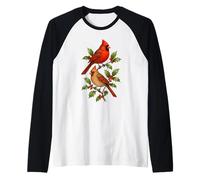 Aves cardenales en Ramas de Acebo Camiseta Manga Raglan