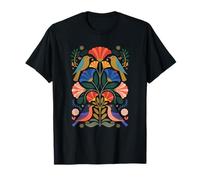Aves Folk Art Simetría Floral Patrón Naturaleza Escandinava Camiseta